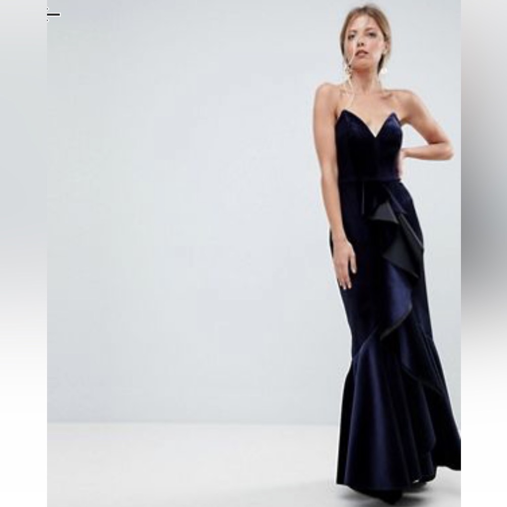 ASOS PREMIUM Velvet Ruffle Front Extreme Maxi Dress